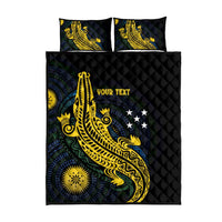 Personalized Solomon Islands Independence Anniversary Quilt Bed Set Crocodile Mix Tapa