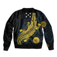 Personalized Solomon Islands Independence Anniversary Sleeve Zip Bomber Jacket Crocodile Mix Tapa