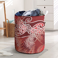 Aotearoa Maori Koru Curves Laundry Basket Silver Ferns - Crimson Red LT7 Red - Polynesian Pride