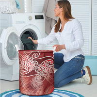 Aotearoa Maori Koru Curves Laundry Basket Silver Ferns - Crimson Red LT7 - Polynesian Pride