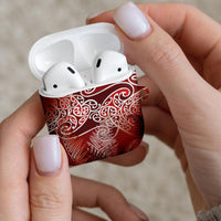 Aotearoa Maori Koru Curves AirPods Case Silver Ferns - Crimson Red LT7 - Polynesian Pride