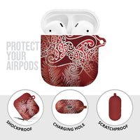 Aotearoa Maori Koru Curves AirPods Case Silver Ferns - Crimson Red LT7 - Polynesian Pride