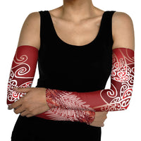 Aotearoa Maori Koru Curves Arm Sleeves Silver Ferns - Crimson Red LT7 - Polynesian Pride