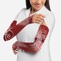 Aotearoa Maori Koru Curves Arm Sleeves Silver Ferns - Crimson Red LT7 - Polynesian Pride
