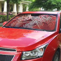 Aotearoa Maori Koru Curves Auto Sun Shade Silver Ferns - Crimson Red LT7 - Polynesian Pride