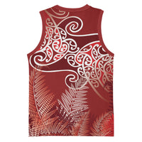 Aotearoa Maori Koru Curves Basketball Jersey Silver Ferns - Crimson Red LT7 - Polynesian Pride