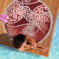 Aotearoa Maori Koru Curves Beach Blanket Silver Ferns - Crimson Red LT7 - Polynesian Pride