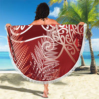 Aotearoa Maori Koru Curves Beach Blanket Silver Ferns - Crimson Red LT7 - Polynesian Pride