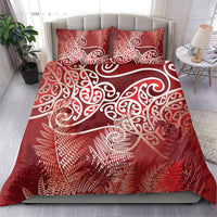 Aotearoa Maori Koru Curves Bedding Set Silver Ferns - Crimson Red LT7 - Polynesian Pride