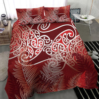 Aotearoa Maori Koru Curves Bedding Set Silver Ferns - Crimson Red LT7 - Polynesian Pride