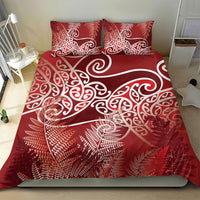 Aotearoa Maori Koru Curves Bedding Set Silver Ferns - Crimson Red LT7 - Polynesian Pride