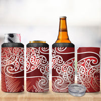 Aotearoa Maori Koru Curves 4 in 1 Can Cooler Tumbler Silver Ferns - Crimson Red LT7 - Polynesian Pride