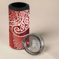 Aotearoa Maori Koru Curves 4 in 1 Can Cooler Tumbler Silver Ferns - Crimson Red LT7 - Polynesian Pride