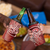 Aotearoa Maori Koru Curves 4 in 1 Can Cooler Tumbler Silver Ferns - Crimson Red LT7 - Polynesian Pride