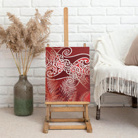 Aotearoa Maori Koru Curves Canvas Wall Art Silver Ferns - Crimson Red LT7 - Polynesian Pride