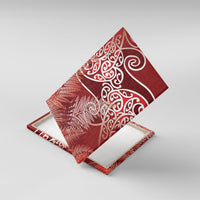 Aotearoa Maori Koru Curves Canvas Wall Art Silver Ferns - Crimson Red LT7 With Frame Red - Polynesian Pride