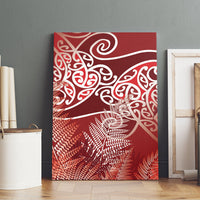 Aotearoa Maori Koru Curves Canvas Wall Art Silver Ferns - Crimson Red LT7 - Polynesian Pride