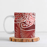 Aotearoa Maori Koru Curves Ceramic Mug Silver Ferns - Crimson Red LT7 Red - Polynesian Pride