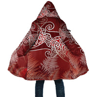 Aotearoa Maori Koru Curves Cloak Silver Ferns - Crimson Red LT7 Unisex Red - Polynesian Pride