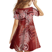 Aotearoa Maori Koru Curves Family Matching Long Sleeve Bodycon Dress and Hawaiian Shirt Silver Ferns - Crimson Red