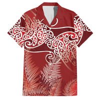 Aotearoa Maori Koru Curves Family Matching Tank Maxi Dress and Hawaiian Shirt Silver Ferns - Crimson Red
