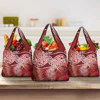 Aotearoa Maori Koru Curves Grocery Bag Silver Ferns - Crimson Red LT7 3-pack One Size Red - Polynesian Pride