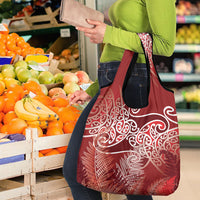 Aotearoa Maori Koru Curves Grocery Bag Silver Ferns - Crimson Red LT7 - Polynesian Pride