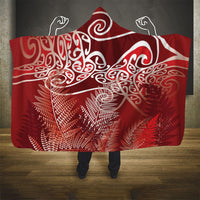 Aotearoa Maori Koru Curves Hooded Blanket Silver Ferns - Crimson Red LT7 - Polynesian Pride