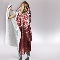 Aotearoa Maori Koru Curves Hooded Blanket Silver Ferns - Crimson Red LT7 - Polynesian Pride
