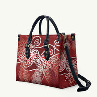 Aotearoa Maori Koru Curves Leather Bag Silver Ferns - Crimson Red LT7 Red - Polynesian Pride