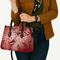 Aotearoa Maori Koru Curves Leather Bag Silver Ferns - Crimson Red LT7 - Polynesian Pride