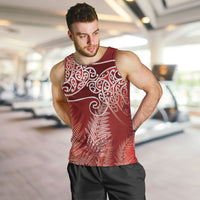 Aotearoa Maori Koru Curves Men Tank Top Silver Ferns - Crimson Red LT7 Red - Polynesian Pride