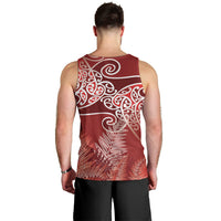 Aotearoa Maori Koru Curves Men Tank Top Silver Ferns - Crimson Red LT7 - Polynesian Pride