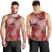Aotearoa Maori Koru Curves Men Tank Top Silver Ferns - Crimson Red LT7 - Polynesian Pride