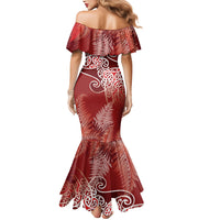 Aotearoa Maori Koru Curves Mermaid Dress Silver Ferns - Crimson Red LT7 - Polynesian Pride