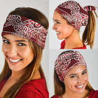 Aotearoa Maori Koru Curves Neck Gaiter Silver Ferns - Crimson Red LT7 - Polynesian Pride