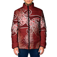 Aotearoa Maori Koru Curves Padded Jacket Silver Ferns - Crimson Red LT7 Men Red - Polynesian Pride