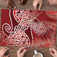 Aotearoa Maori Koru Curves Puzzle Silver Ferns - Crimson Red LT7 - Polynesian Pride
