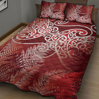 Aotearoa Maori Koru Curves Quilt Bed Set Silver Ferns - Crimson Red LT7 - Polynesian Pride