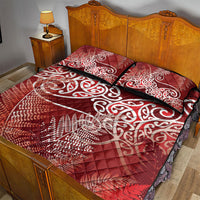 Aotearoa Maori Koru Curves Quilt Bed Set Silver Ferns - Crimson Red LT7 - Polynesian Pride