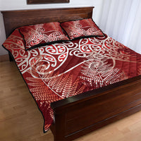 Aotearoa Maori Koru Curves Quilt Bed Set Silver Ferns - Crimson Red LT7 - Polynesian Pride
