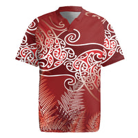 Aotearoa Maori Koru Curves Rugby Jersey Silver Ferns - Crimson Red LT7 Red - Polynesian Pride