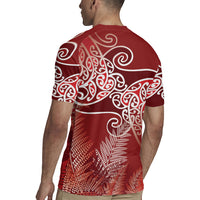 Aotearoa Maori Koru Curves Rugby Jersey Silver Ferns - Crimson Red LT7 - Polynesian Pride