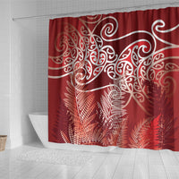 Aotearoa Maori Koru Curves Shower Curtain Silver Ferns - Crimson Red LT7 - Polynesian Pride