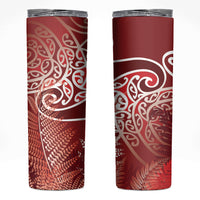 Aotearoa Maori Koru Curves Skinny Tumbler Silver Ferns - Crimson Red