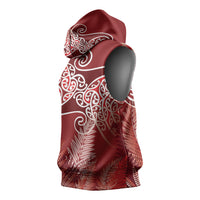 Aotearoa Maori Koru Curves Sleeveless Hoodie Silver Ferns - Crimson Red LT7 - Polynesian Pride