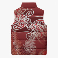 Aotearoa Maori Koru Curves Sleeveless Puffer Jacket Silver Ferns - Crimson Red LT7 - Polynesian Pride