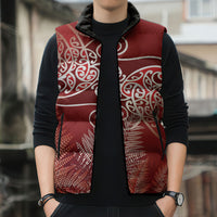 Aotearoa Maori Koru Curves Sleeveless Puffer Jacket Silver Ferns - Crimson Red LT7 - Polynesian Pride