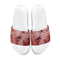 Aotearoa Maori Koru Curves Slide Sandals Silver Ferns - Crimson Red LT7 Red - Polynesian Pride