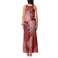 Aotearoa Maori Koru Curves Tank Maxi Dress Silver Ferns - Crimson Red LT7 - Polynesian Pride